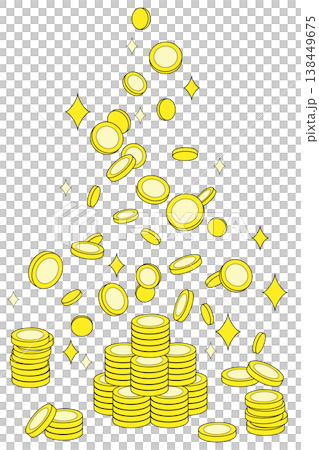 コインタワーと舞降るコイン 線画 138449675