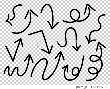 フリーハンドで書いた黒い矢印イラストセット 138449780