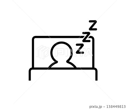 ベッドで眠る人のピクトグラム(睡眠・就寝) ベッドで眠る人のピクトグラム(睡眠・就寝) 138449813