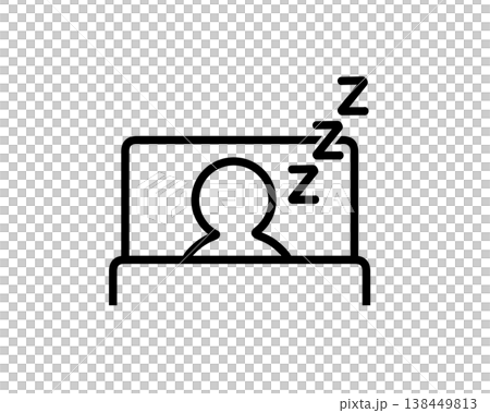 ベッドで眠る人のピクトグラム(睡眠・就寝) ベッドで眠る人のピクトグラム(睡眠・就寝) 138449813