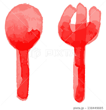 わんぱく水彩シリーズ｜スプーンとフォークのイラスト 給食 食育 幼稚園・保育園向け 138449885