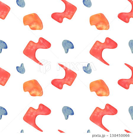 Seamless pattern with colored paper cuts. Hand-painted watercolor illustration isolated on white. Bright, abstract, playful design, ideal for crafts, stationery, textile, packaging, branding Seamless pattern with colored paper cuts. Hand-painted watercolor illustration isolated on white. Bright, abstract, playful design, ideal for crafts, stationery, textile, packaging, branding 138450066