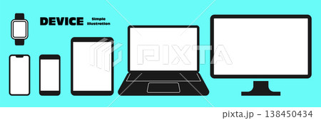 スマートフォン PC タブレットなどのイラスト素材セット ベクター シンプル デバイス スマートフォン PC タブレットなどのイラスト素材セット ベクター シンプル デバイス 138450434