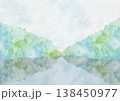 淡いカラーが優しい雰囲気の山と湖、水彩の風景画。 138450977