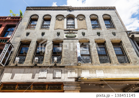 Low-angle view of old buildings in Dihua Street of Wanhua, Taipei City, Taiwan. 138451145