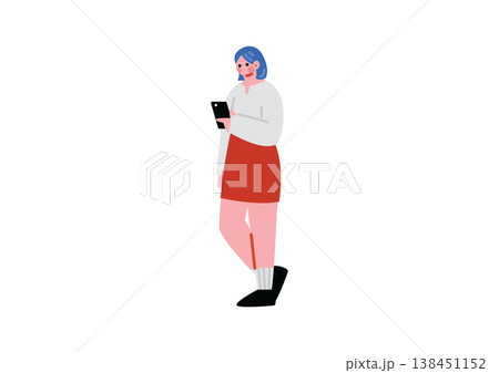 スマホを操作する女性のイラスト 138451152