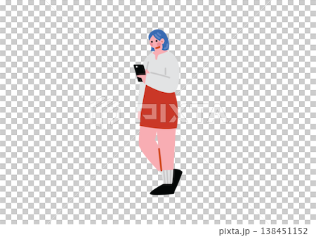 スマホを操作する女性のイラスト 138451152