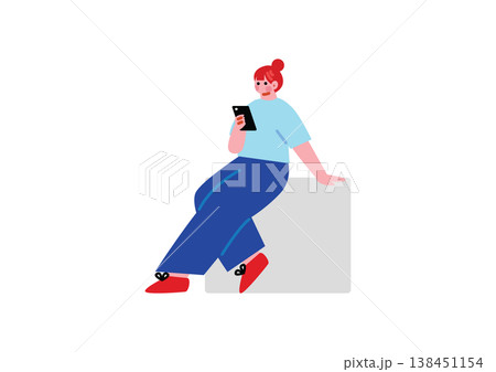 スマホを操作する女性のイラスト 138451154