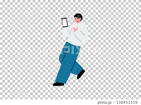 Illustration of a man showing his smartphone Illustration of a man showing his smartphone 138451159