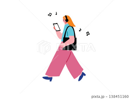 スマホを操作しながら歩く女性のイラスト 138451160