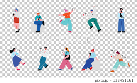A set of illustrations of people using smartphones. A set of illustrations of people using smartphones. 138451161