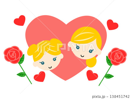母の日 ハートの中の白人のお母さんと女の子と薔薇 138451742
