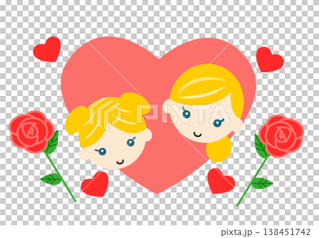母の日 ハートの中の白人のお母さんと女の子と薔薇 138451742