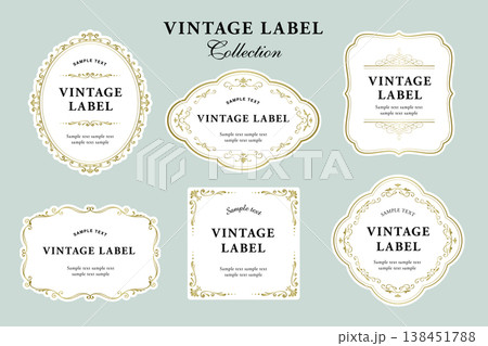 金のビンテージフレームのクラシックラベルセット／招待状やパッケージなどのゴールドなデザインタグ 138451788