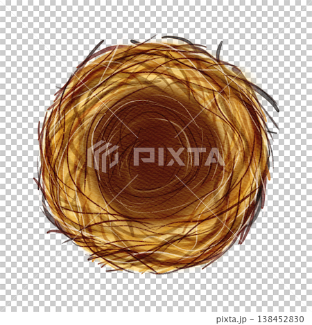 Beautiful nest from ocher and brown straw and branches. Watercolor digital illustration 138452830