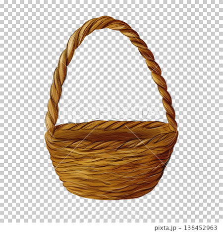 Brown wicker basket made of branches and viness, no leaves. Watercolor digital illustration Brown wicker basket made of branches and viness, no leaves. Watercolor digital illustration 138452963