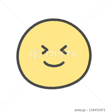目をギュッとつぶって笑っている黄色い顔の絵文字 - おもしろい・楽しい表情の笑顔の手書きアイコン素材 目をギュッとつぶって笑っている黄色い顔の絵文字 - おもしろい・楽しい表情の笑顔の手書きアイコン素材 138452971