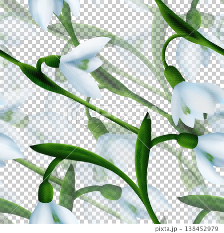 White snowdrops, green branches. Seamless floral botanical pattern. Digital watercolor hand drawn. For design of invitations, certificates, postcards, posters, flyers, textiles, fabrics, stationery White snowdrops, green branches. Seamless floral botanical pattern. Digital watercolor hand drawn. For design of invitations, certificates, postcards, posters, flyers, textiles, fabrics, stationery 138452979