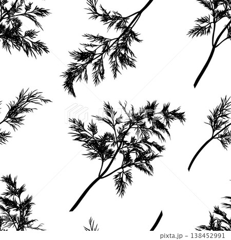 Dill plant. Monochrome botanical seamless pattern Dill plant. Monochrome botanical seamless pattern 138452991