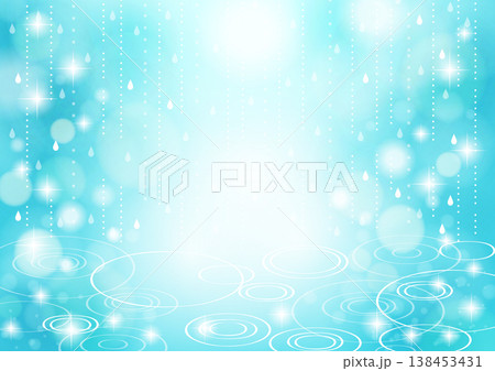 梅雨背景イラスト、キラキラ、青、横、かわいい 138453431