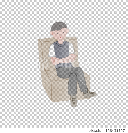 An illustration of a young man waiting his turn in a waiting room. An illustration of a young man waiting his turn in a waiting room. 138453567