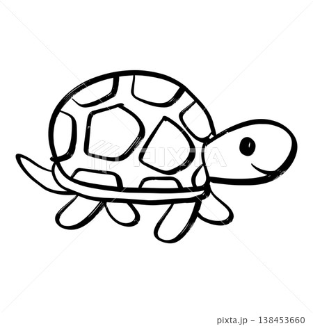 Hand drawn cute turtle illustration in doodle style, isolated black and white vector line art. 138453660
