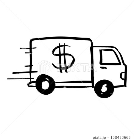 Hand drawn delivery truck icon with dollar sign for shipping cost concept 138453663
