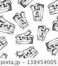 Background with vector sweets. Seamless hand-drawn pattern with a black and white cake for fabric, decor, and elements 138454005