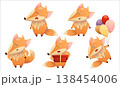 A set of flat vector images of cute foxes. Cat, flat, kitten, emotions, comics 138454006