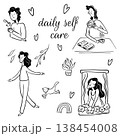 Vector illustration of girls taking care of their mental health in doodle style. Self-care, Harmony 138454008