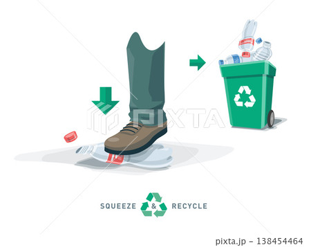 Foot Squeeze Empty Plastic Bottle with Recycling Bin Foot Squeeze Empty Plastic Bottle with Recycling Bin 138454464
