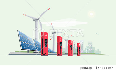 Charging Station for Electric Car with Solar Panels and Wind Turbines Charging Station for Electric Car with Solar Panels and Wind Turbines 138454467