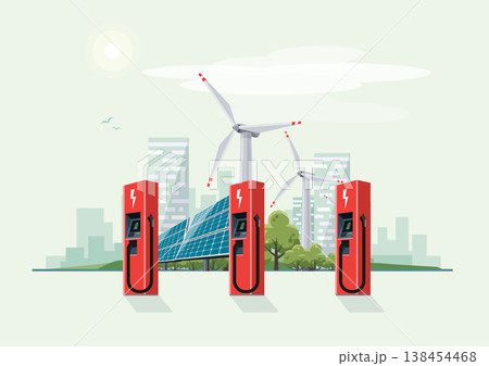Charging Station for Electric Car with Solar Panels and Wind Turbines Charging Station for Electric Car with Solar Panels and Wind Turbines 138454468