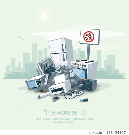 Littering Garbage E-waste Stack on the Street Road Littering Garbage E-waste Stack on the Street Road 138454507