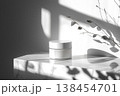 Minimalist Skincare Product Display on Marble Surface with Leaf Shadows 138454701