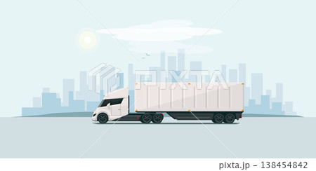 Modern Futuristic Electric Semi Truck with Trailer in the City 138454842