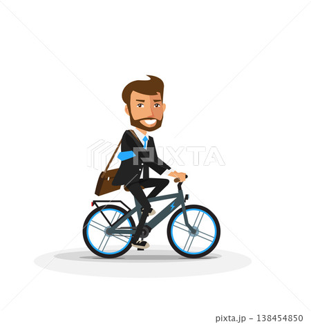 Smiling Business Man riding an Electric Bicycle Smiling Business Man riding an Electric Bicycle 138454850