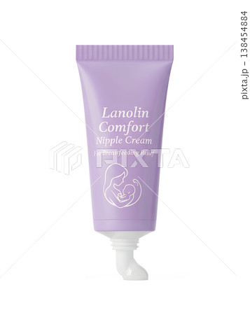 Tube of purple-labeled lanolin nipple cream specifically for breastfeeding mothers, representing postpartum comfort, lactation support, and skin care Tube of purple-labeled lanolin nipple cream specifically for breastfeeding mothers, representing postpartum comfort, lactation support, and skin care 138454884