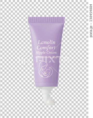 Tube of purple-labeled lanolin nipple cream specifically for breastfeeding mothers, representing postpartum comfort, lactation support, and skin care 138454884