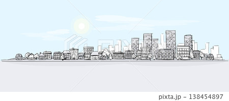 Urban Landscape Hand Drawing with City Skyline Background 138454897