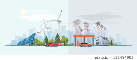 Electric car versus fossil fuel energy source Electric car versus fossil fuel energy source 138454902