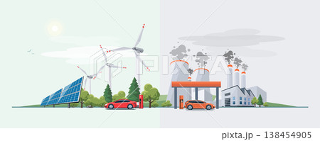 Electric car versus fossil fuel energy source 138454905