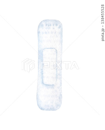 Medical adhesive bandage white watercolor illustration. Hand drawn isolated clip art with light blue textured effects. Symbol of healing and care for topics on first aid, medicine and pharmaceuticals 138455528