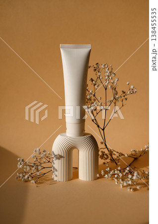 A white empty tube for cream, paste, gel, or shampoo as a mockup. An empty cosmetic tube 138455535
