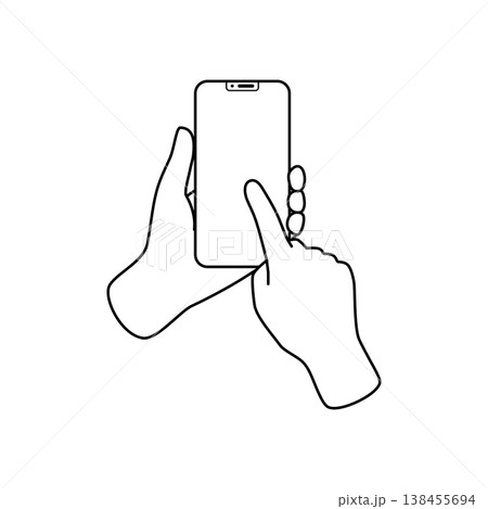 スマホをタップする線画イラスト スマホをタップする線画イラスト 138455694