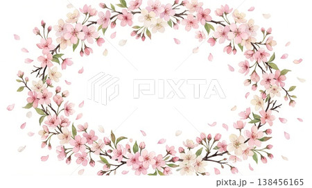 水彩桜のパステル春フレーム枠 138456165