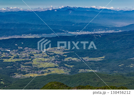 八ヶ岳連峰・西天狗岳から見る諏訪湖と乗鞍岳 八ヶ岳連峰・西天狗岳から見る諏訪湖と乗鞍岳 138456212