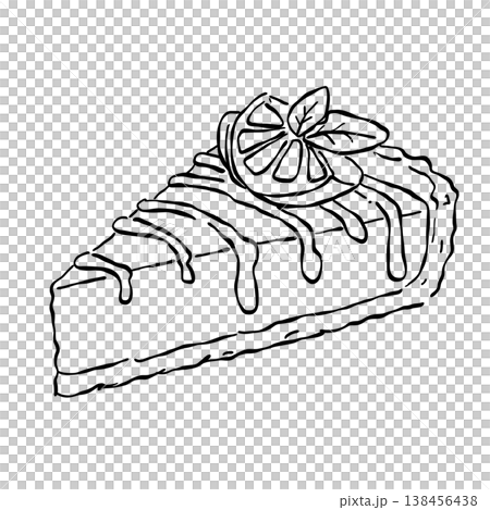 Lemon Drizzle Cake Slice With Citrus And Icing Sweet Bakery Dessert Treat Elegant Pastry Line Art Illustration 138456438