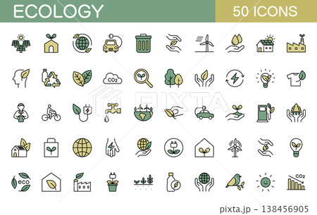 エコロジーに関するラインアイコンセット　カラー 138456905