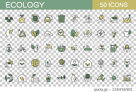 Ecology line icon set (color) 138456905